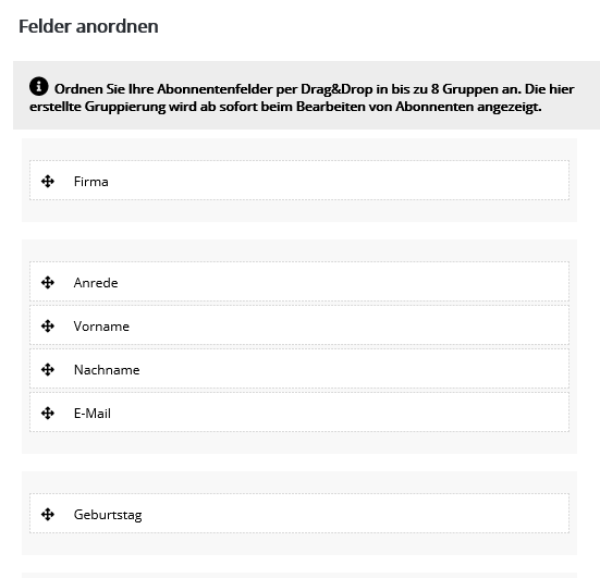 Abonnentenfelder anordnen in pmailer